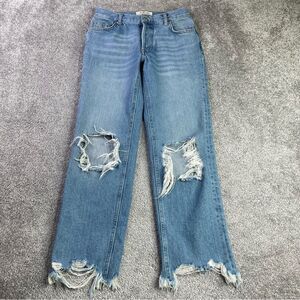 We The Free Jeans Women's 24 Blue Straight Mid-Rise Light Wash Relaxed Torn